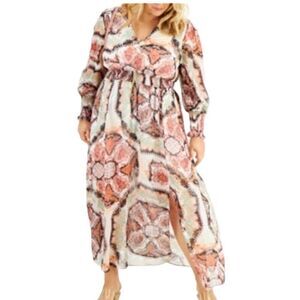 INC Plus Size Smocked Puff Sleeve Maxi Dress Size 3X